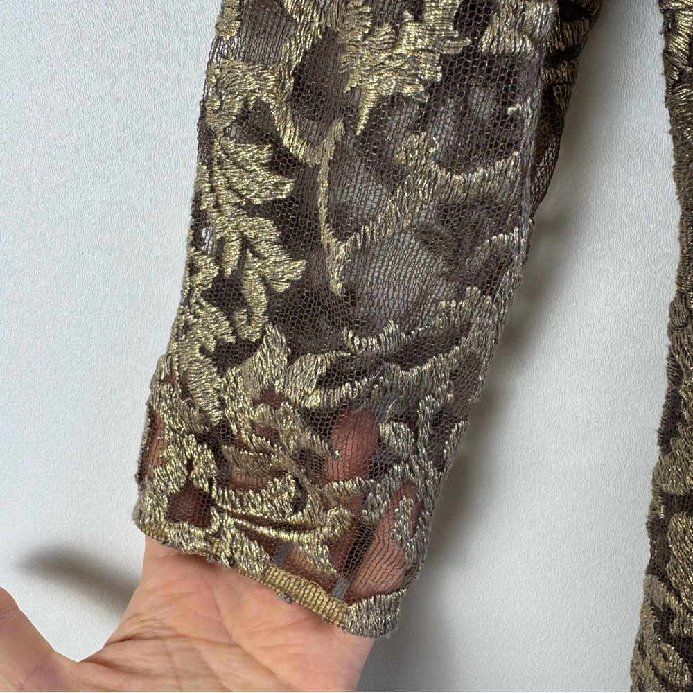 Kay Unger Lace Overlay Metallic Gold Sheath Dress Sheer Party Date Event Sz 4 - Picture 4 of 13
